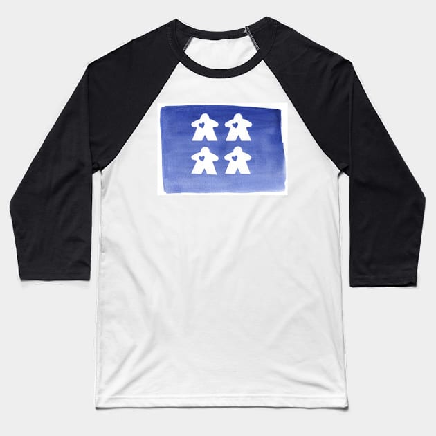 Watercolor Blue and White Meeple Loving Family | Game Night Art Baseball T-Shirt by gloobella